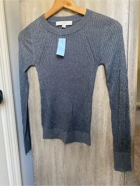 NWT LOFT Metallic Ribbed Crewneck Sweater